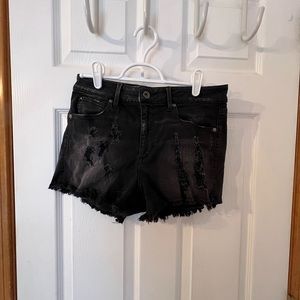 Guess distressed black denim shorts